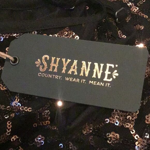 Shyanne Black Golden Bronze Sequin Diamond Pattern Sparkle Tank Top NEW - Picture 15 of 16